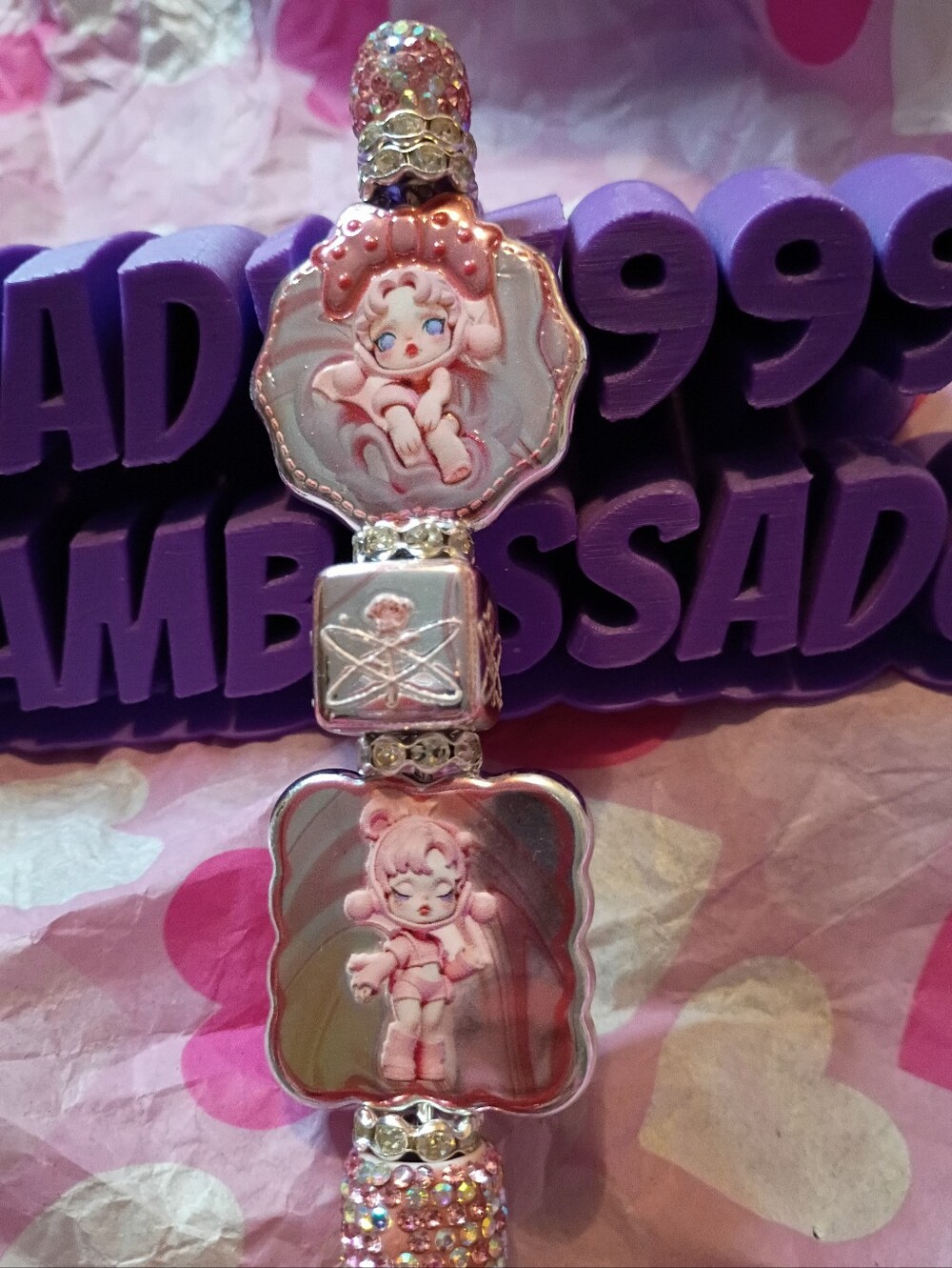 Pink Character Skull Panda Pen with Sparkle Accent